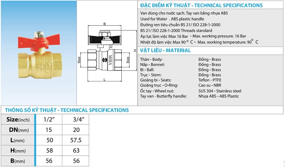Cataloge van bi đồng tay bướm ABS Miha