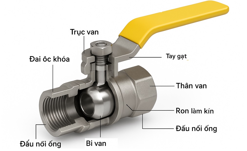 Van bi gas tay gạt Miha 7 Cấu tạo van bi gas tay gạt Miha