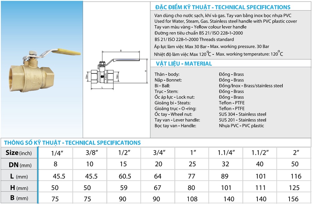 Van bi gas tay gạt Miha 8 Cataloge van bi gas tay gạt Miha