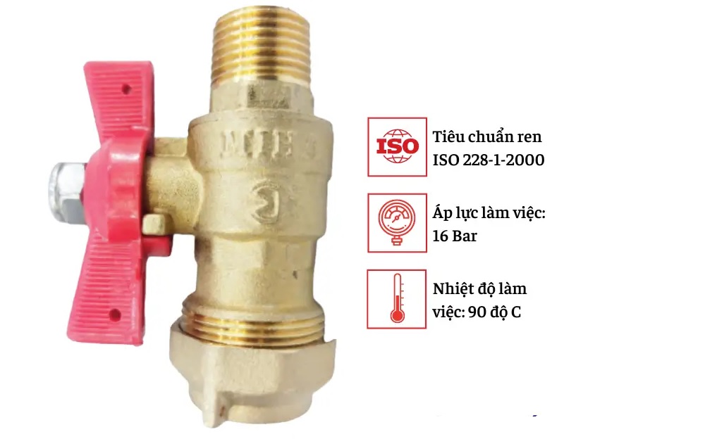 Van bi ren ngoài tay bướm Miha 8 Van bi ren ngoài tay bướm Miha