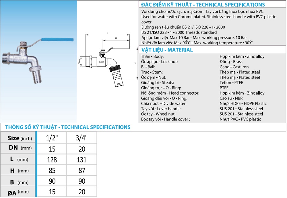 Cataloge vòi vườn hợp kim Tura
