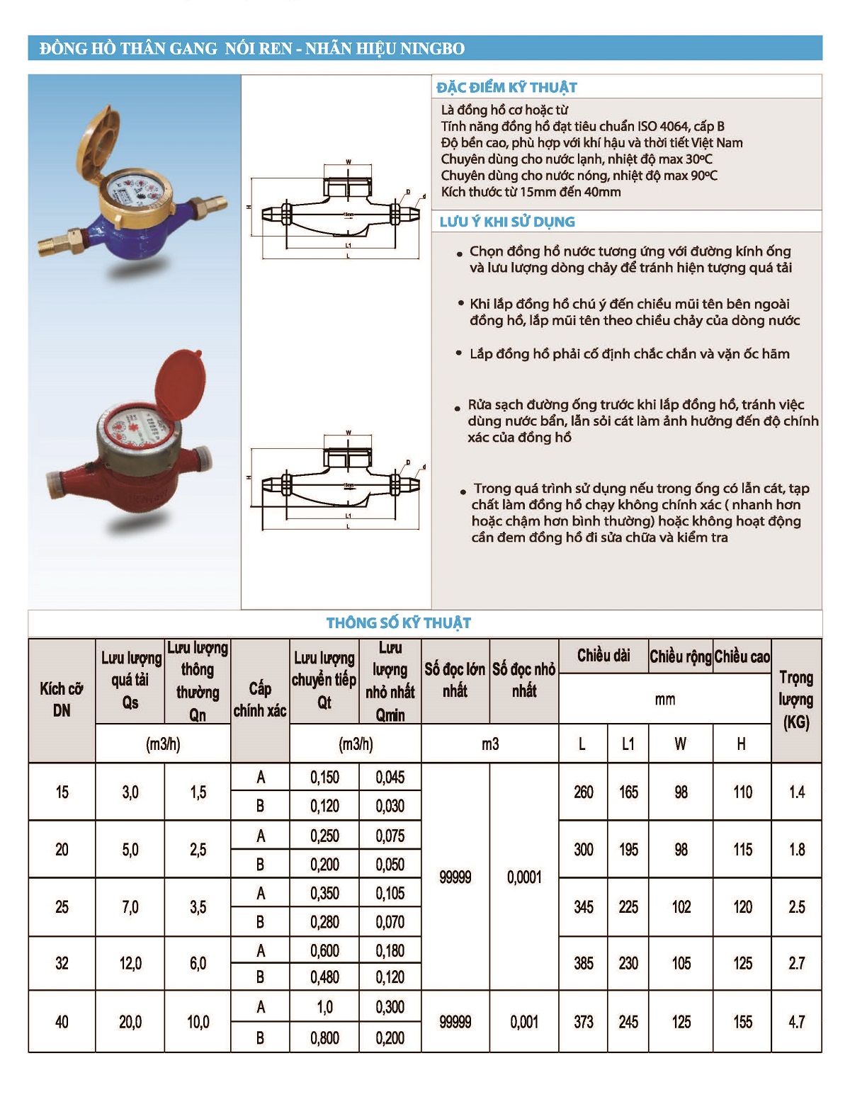 catalogue đồng hồ nước ninhbo