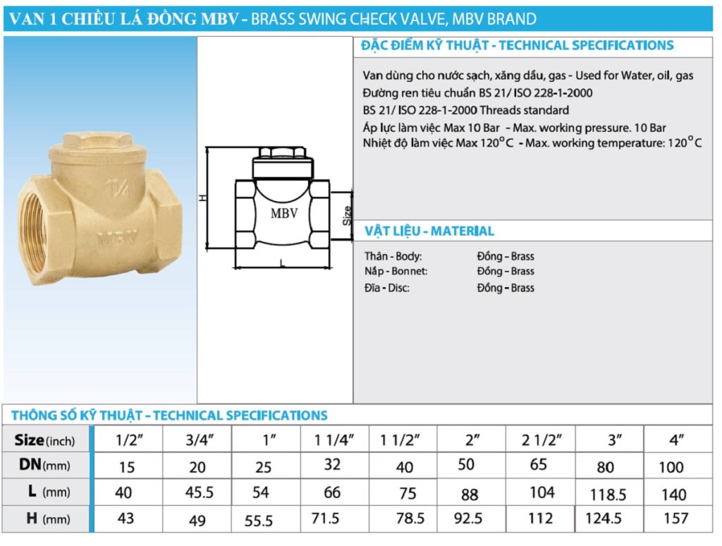 catalogue van 1 chiều MBV