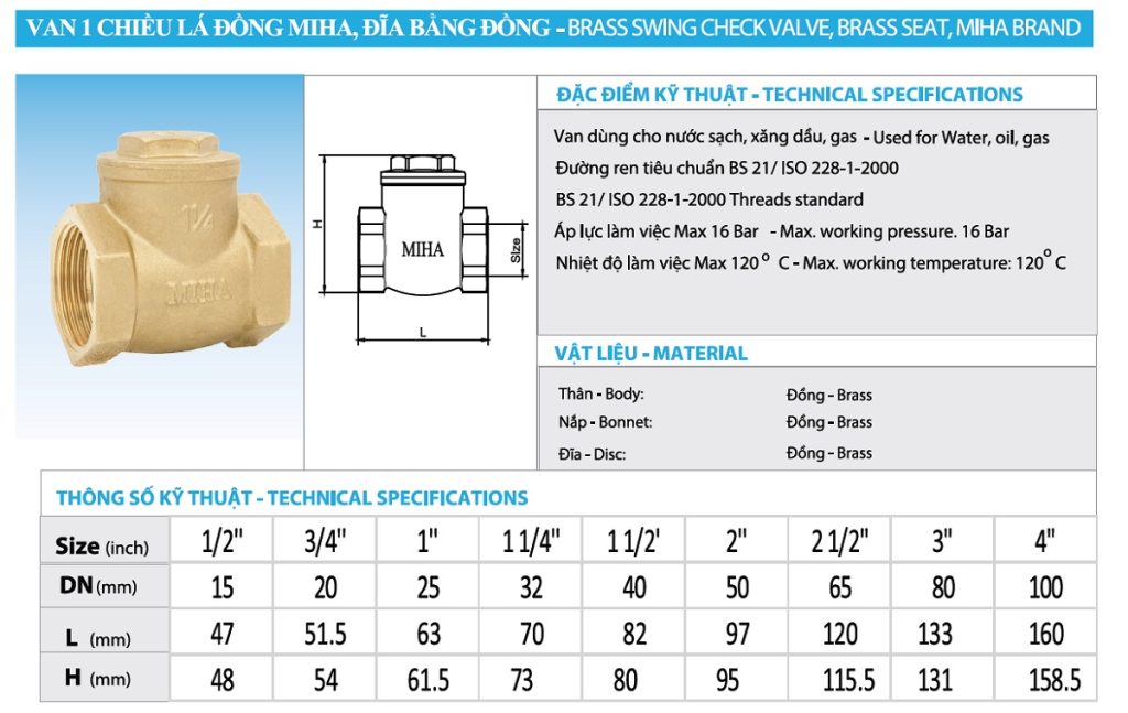 catalogue van 1 chiều lá lật MIHA