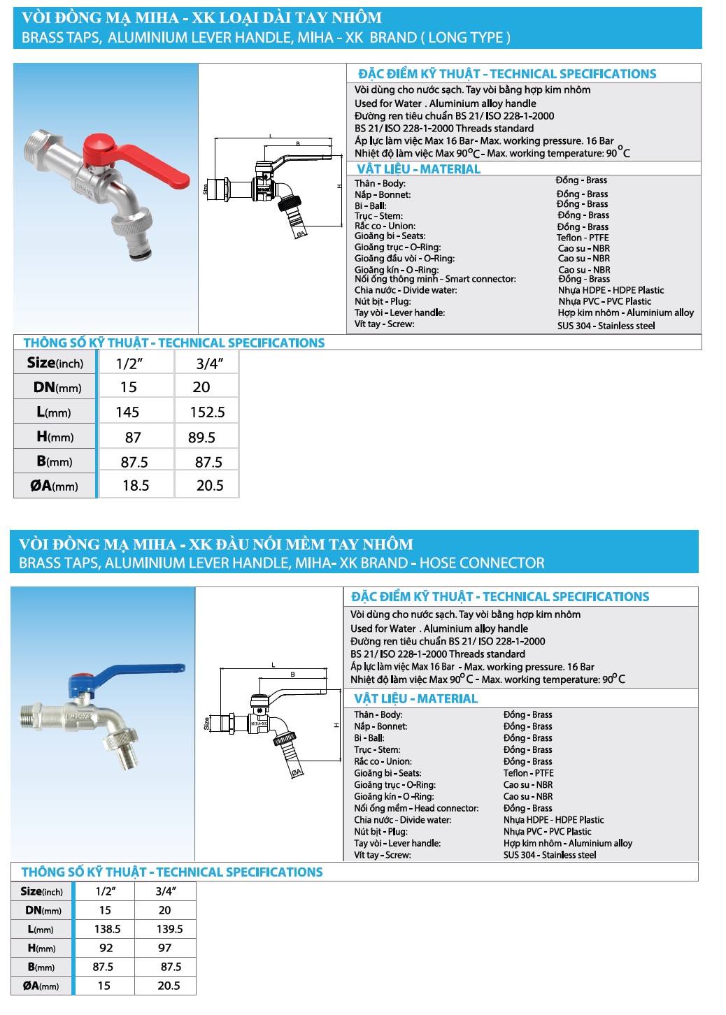 vòi đồng mạ miha xk Pn16