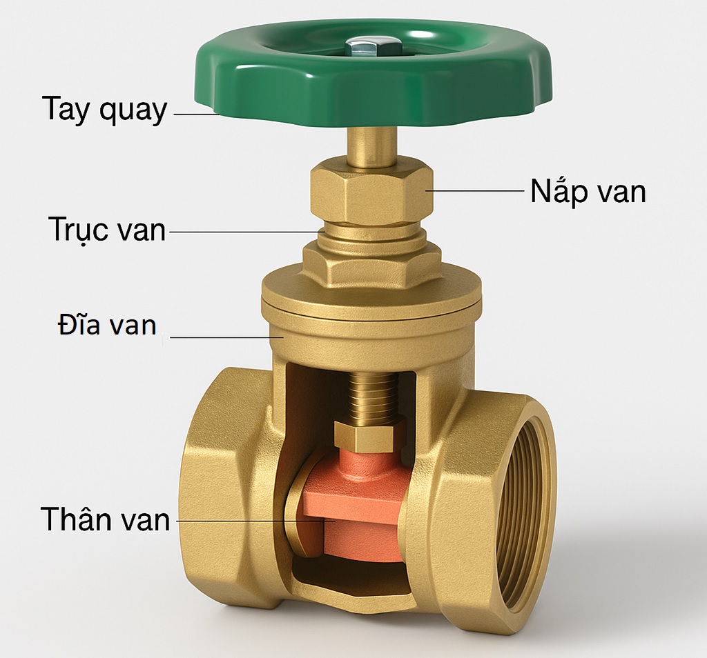 Cấu tạo van cửa đồng MI PN10 – DN100
