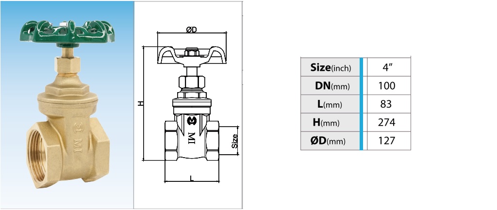 Cấu tạo van cửa đồng MI PN10 – DN80