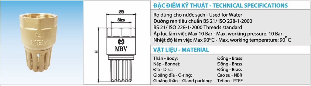 Thông số kỹ thuật rọ đồng MBV PN10 - DN15 Phi 21