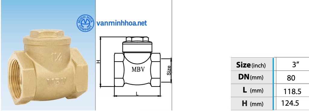 Cấu tạo van 1 chiều đồng lá lật MBV PN10 - DN80 Phi 90