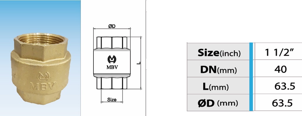 Cấu tạo van 1 chiều đồng lò xo MBV PN10 - DN40