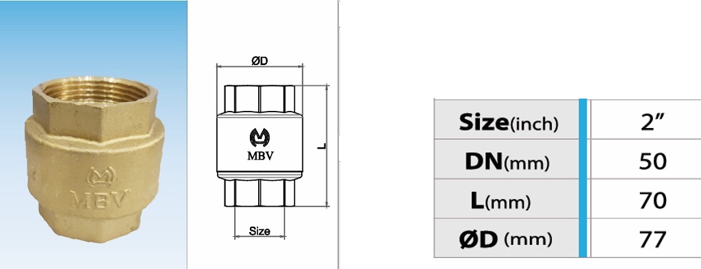 Cấu tạo van 1 chiều đồng lò xo MBV PN10 - DN50