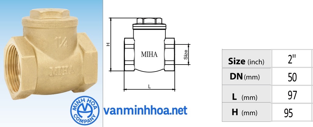 Cấu tạo van 1 chiều đồng lá lật Miha PN16 - DN50 Phi 60