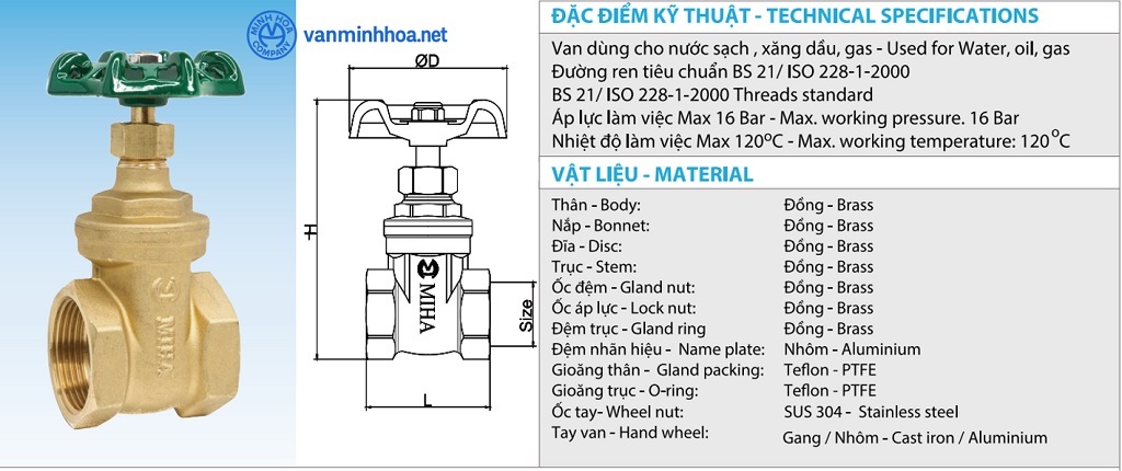 Van cửa đồng MIHA - Phi 34