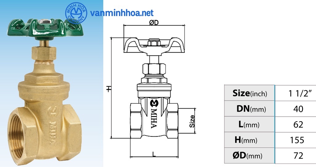 Cấu tạo van cửa đồng MIHA - Phi 49