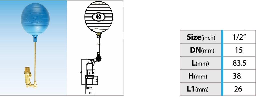 Cấu tạo van phao đồng MBV - DN15 Phi 21