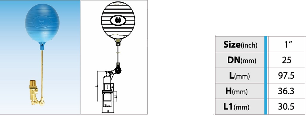 Cấu tạo van phao đồng MBV - DN25 Phi 34