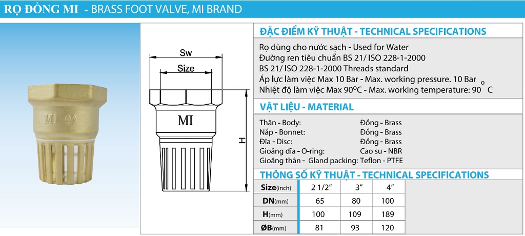 Thông số kỹ thuật rọ đồng MI PN10 - DN100 Phi114