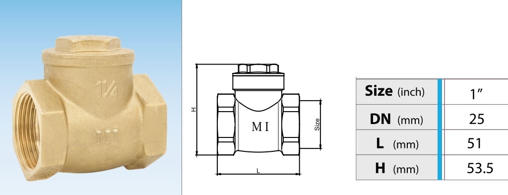 Thông số van 1 chiều đồng lá lật MI PN10 - DN25 Phi34