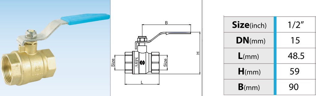 Cấu tạo van bi đồng tay gạt MBV - DN20 Phi27