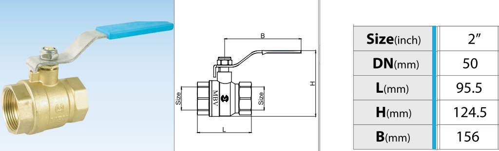 Cấu tạo van bi đồng tay gạt MBV - DN50 Phi60