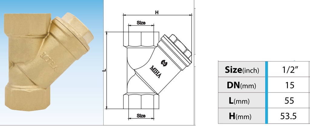 Cấu tạo lọc đồng Miha PN 16- DN15 Phi 21