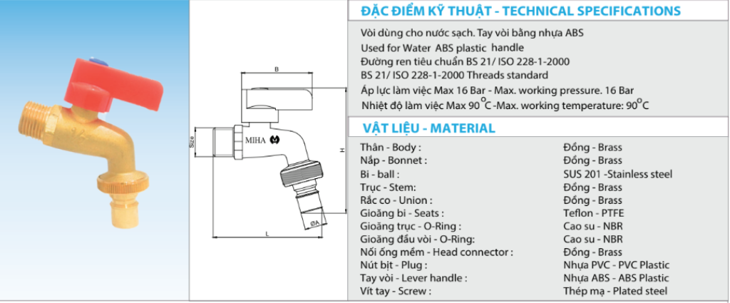 VÒI MÁY GIẶT ĐỒNG MIHA - PN16 3 vòi máy giặt đồng miha - pn16