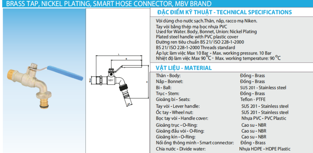 VÒI VƯỜN ĐỒNG MẠ MBV-PN10 4 vòi vườn đồng mạ mbv-pn10