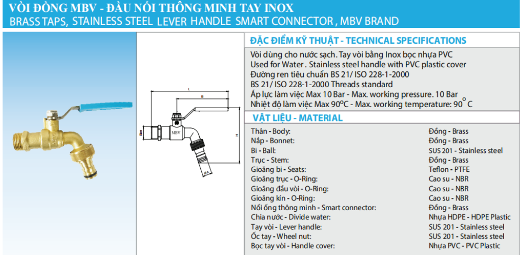 VÒI VƯỜN ĐỒNG TAY INOX MBV - PN10 3 vòi vườn đồng tay inox mbv - pn10